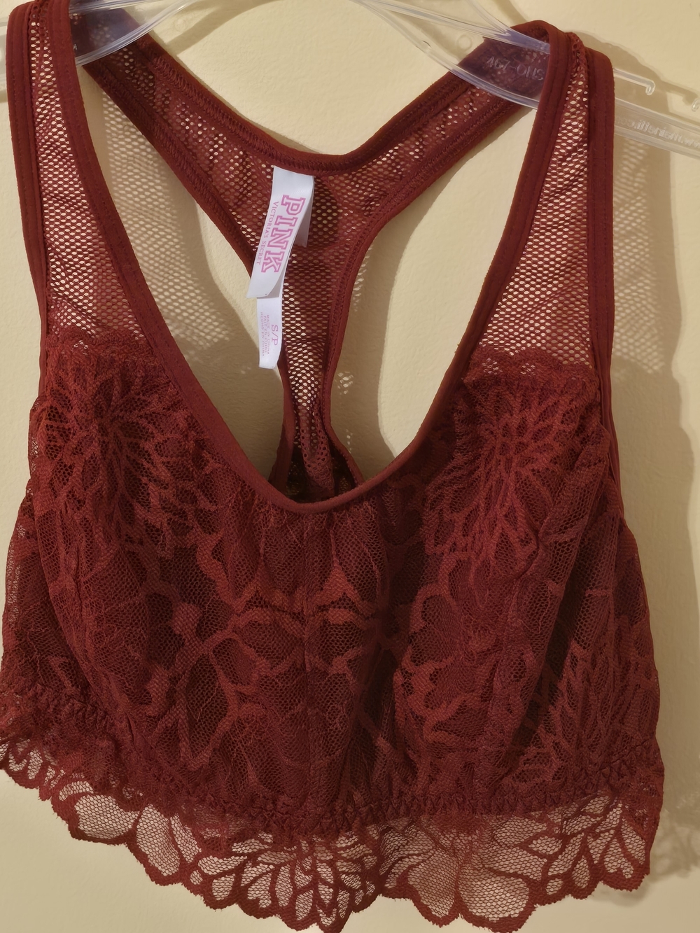 PINK Victoria's Secret Lace Racerback Bralette - Burgundy